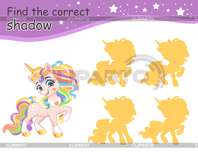 Encuentra la sombra correcta divertida larga melena arcoíris unicornio | Ilustración vectorial de stock |ID 7509642