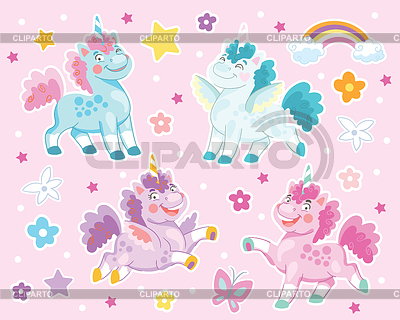 Colección de unicornio de dibujos animados divertidos en rosa | Ilustración vectorial de stock |ID 7521596