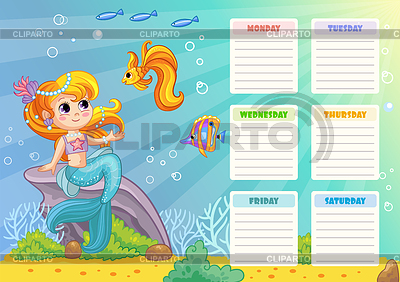 Kids school schedule weekly planner with mermaid | Stock Vector Graphics |ID 7555684