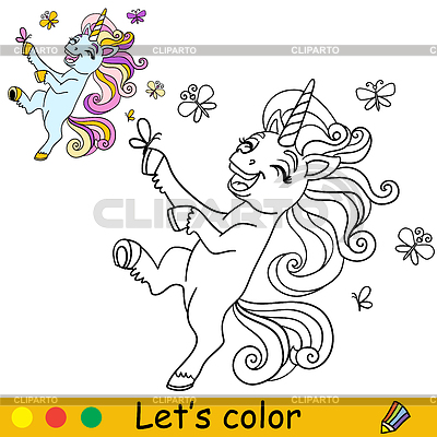 Niños coloreando con lindo unicornio soñando con | Ilustración vectorial de stock |ID 7570189