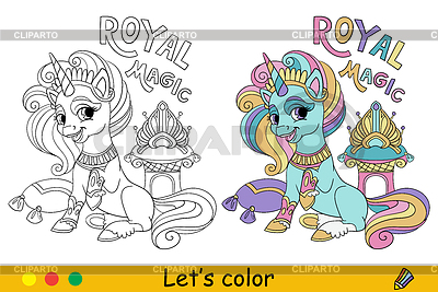 Kids coloring with template cute unicorn with | Stock Vector Graphics |ID 7580930