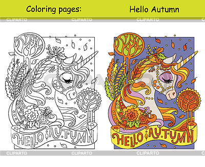Colorear Halloween con muestra de color soñando | Ilustración vectorial de stock |ID 7604848