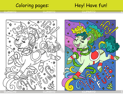 Muestra de colores y colores para niños lindo unicornio de invierno | Ilustración vectorial de stock |ID 7611024