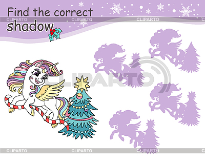 Encuentra el juego de sombras correcto para niños con unicornio y | Ilustración vectorial de stock |ID 7614700