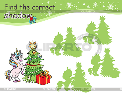 Encuentra el juego de sombras correcto para niños unicornio y | Ilustración vectorial de stock |ID 7614702