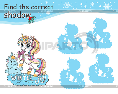 Encuentra el juego de sombras correcto para niños con unicornio | Ilustración vectorial de stock |ID 7614708