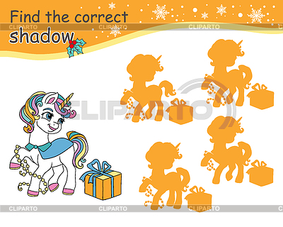 Encuentra el juego de sombras correcto para niños con unicornio | Ilustración vectorial de stock |ID 7614710