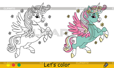 Niedliche Einhorn-Malvorlage | Stock Vektorgrafik |ID 7628847