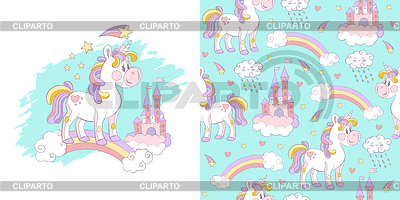 Y patrón sin costuras con arte de unicornio | Ilustración vectorial de stock |ID 7643190