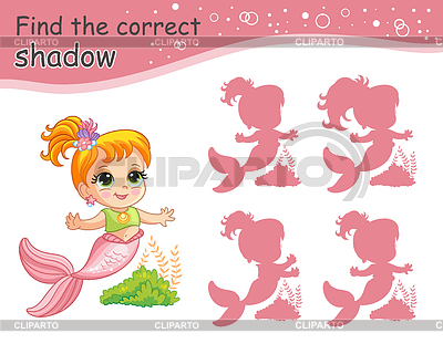 Encuentra el juego de combinación correcto de sirena de sombra para niños | Ilustración vectorial de stock |ID 7644319