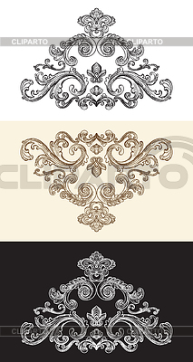 Conjunto de elementos barrocos de dibujo a mano de tres colores | Ilustración vectorial de stock |ID 7645417