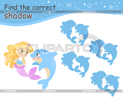 Encuentra el juego de sirenas de sombra correcto para niños | Ilustración vectorial de stock |ID 7645738