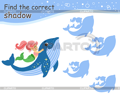 Encuentra la combinación correcta de sirena de sombra y ballena | Ilustración vectorial de stock |ID 7645748