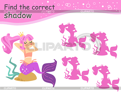 Juego para niños encuentra la sirena de sombra correcta | Ilustración vectorial de stock |ID 7647892