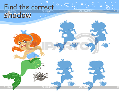 Juego para niños encuentra la sirena de sombra correcta | Ilustración vectorial de stock |ID 7647894