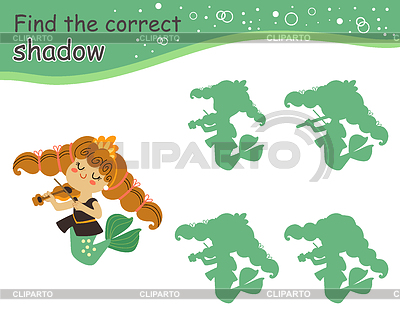 Juego para niños encuentra la sirena linda de la sombra correcta | Ilustración vectorial de stock |ID 7647900