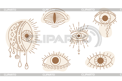 Conjunto de ojos místicos de arte de línea abstracta celestial | Ilustración vectorial de stock |ID 7648759