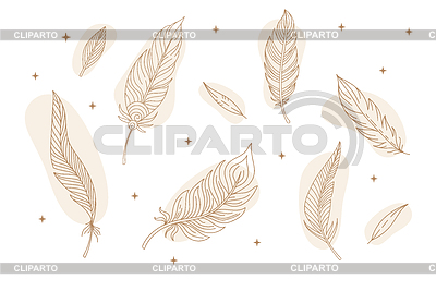 Conjunto de plumas de arte de línea abstracta celestial | Ilustración vectorial de stock |ID 7648761